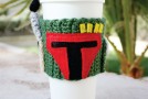 Crochet Boba Fett, Weighted Companion Cube and Finn The Human Boy Coffee Cup Cozies